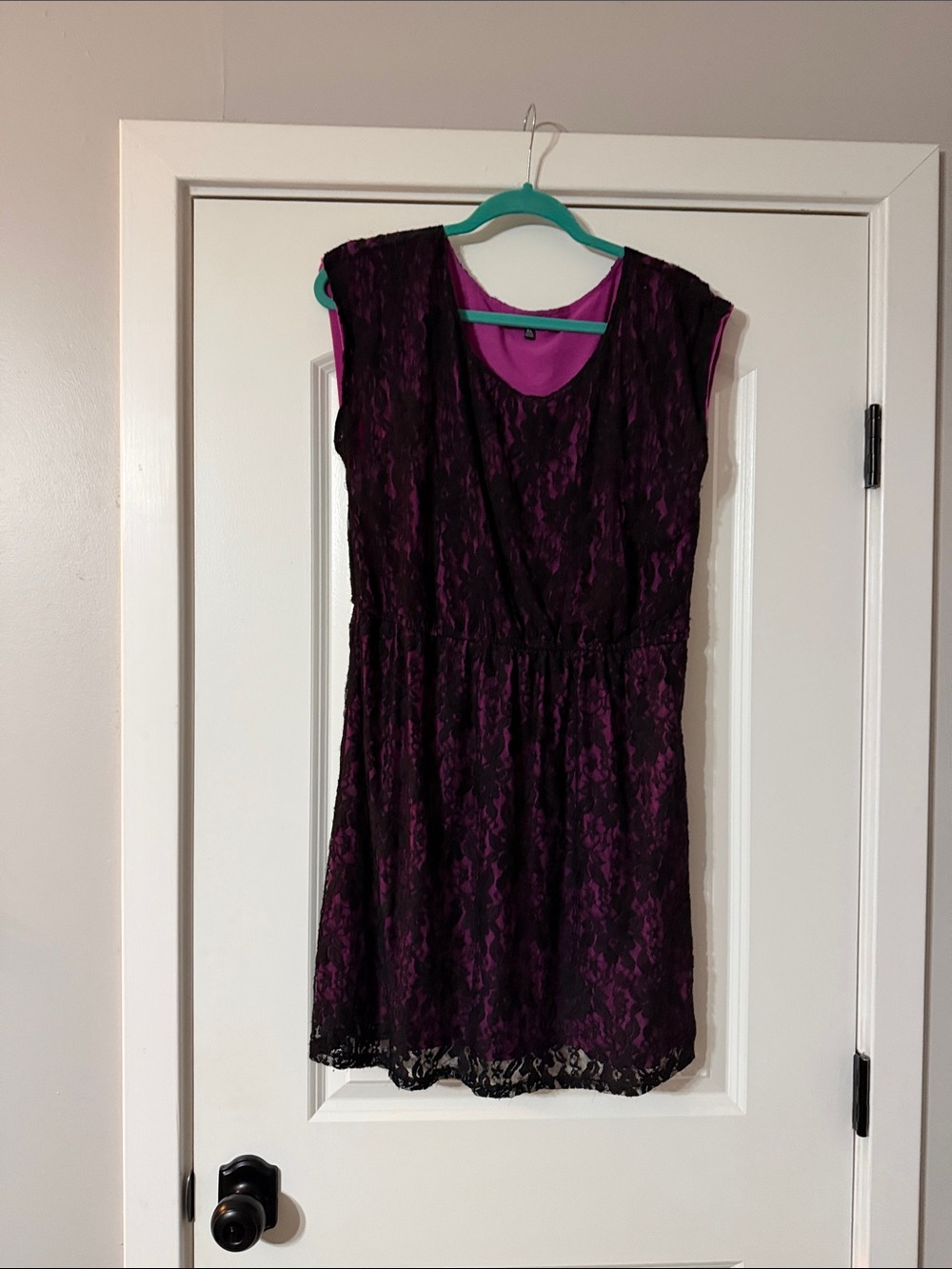 BeBop Purple Lace Overlay Mini Dress with Magenta Lining